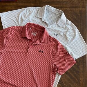 Bundle of 2 - Under Armour Men's Polo Shirts - Large Loose Gray and Red Stripes